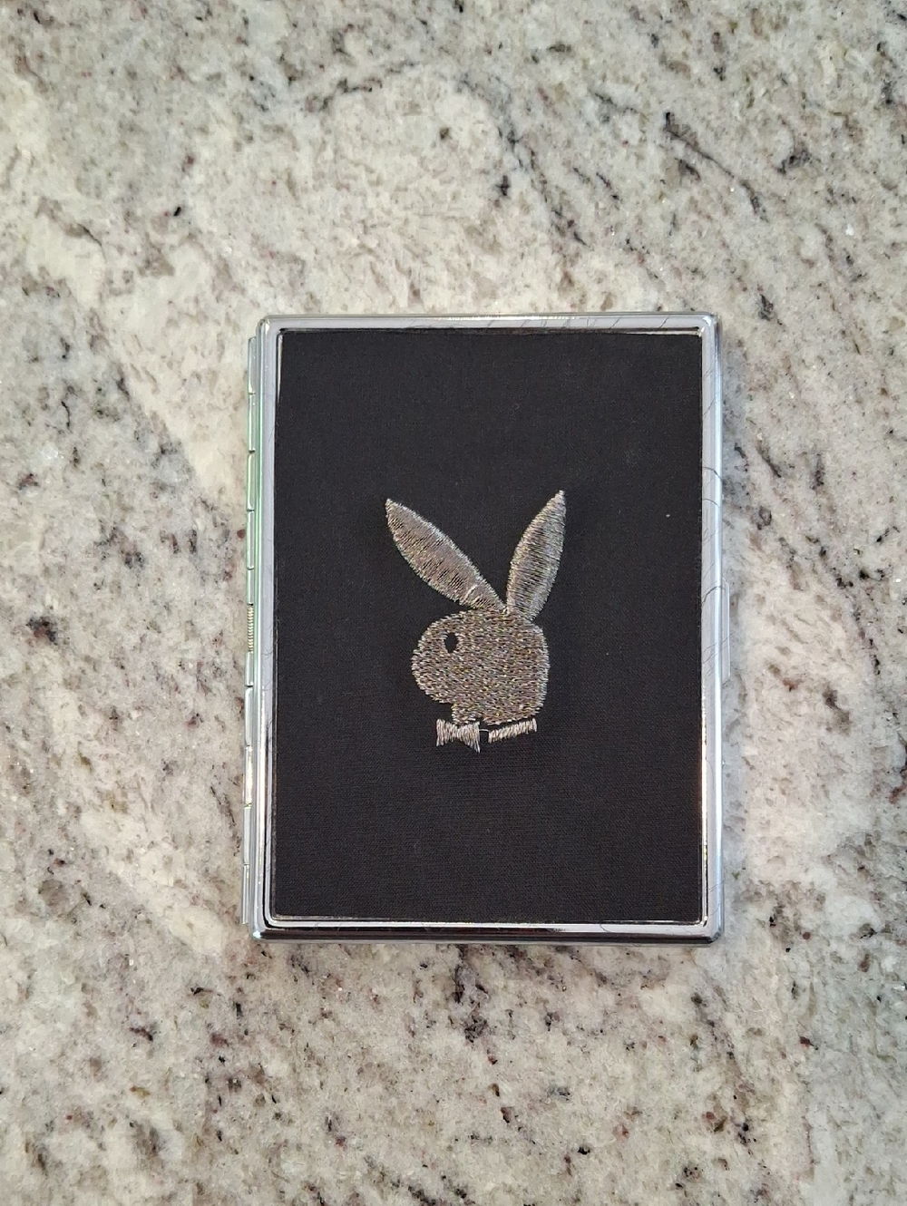 Vintage PLAYBOY Black Mirrored Compact Card and Cigarette Holder
